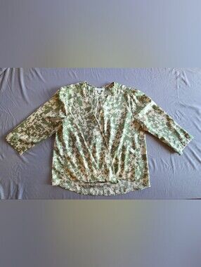 Prologue Light Green & Cream Abstract Wrap-Front Blouse M